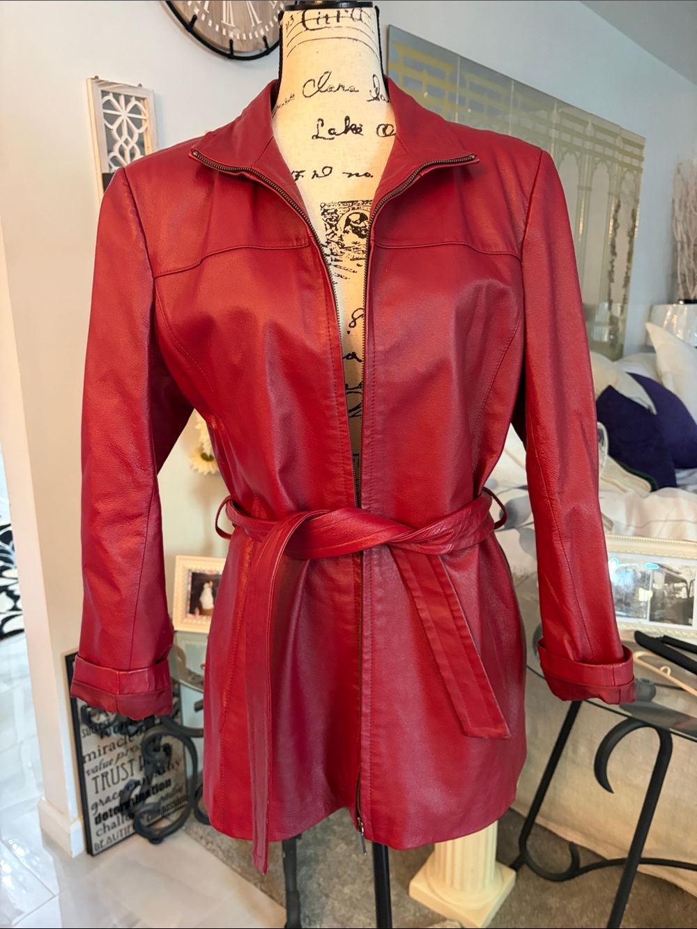 Worthington Red Leather Belted Jacket
